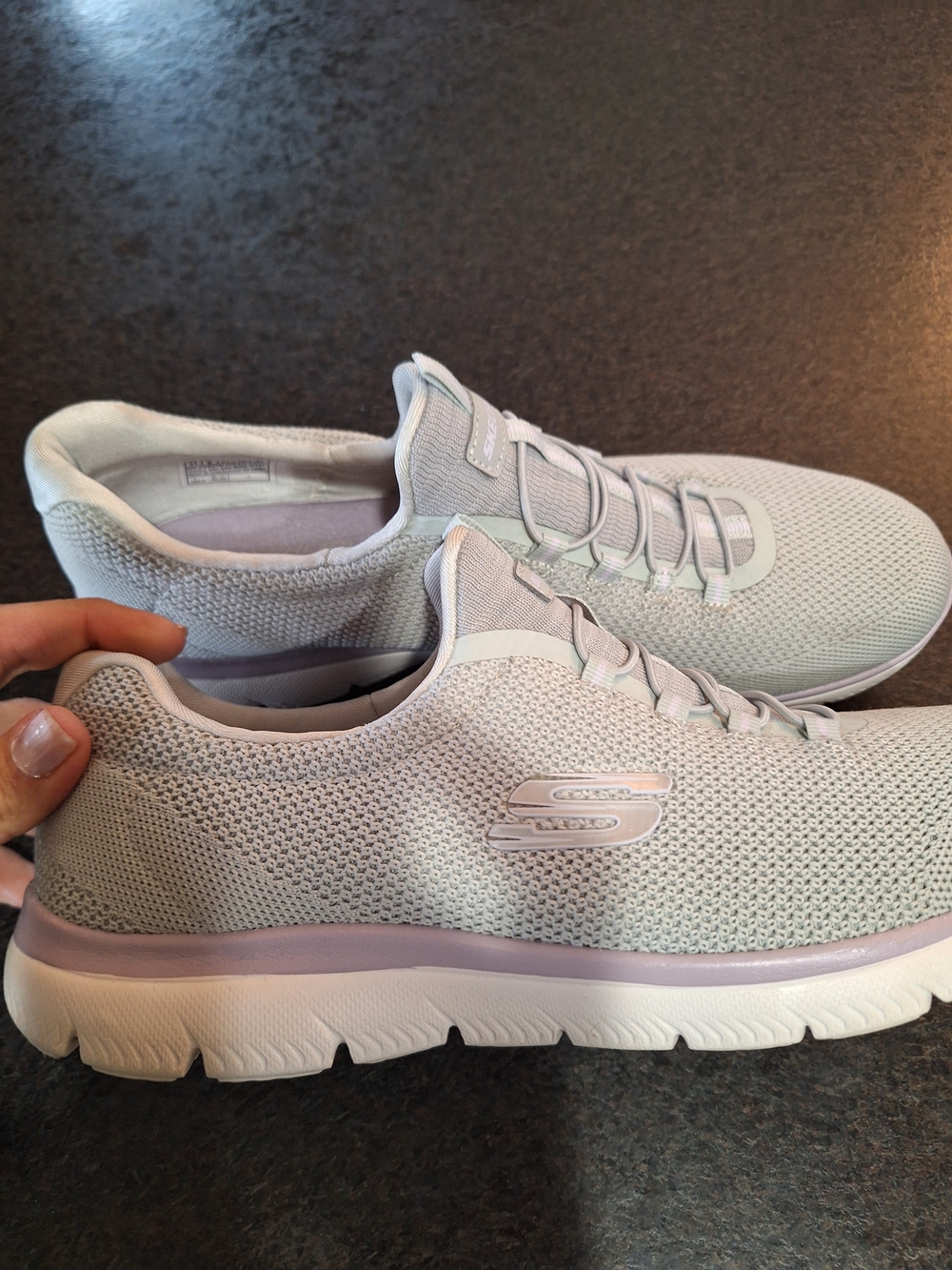 Skechers Knit Slip-On Sneakers in Pale Lavender and Gray